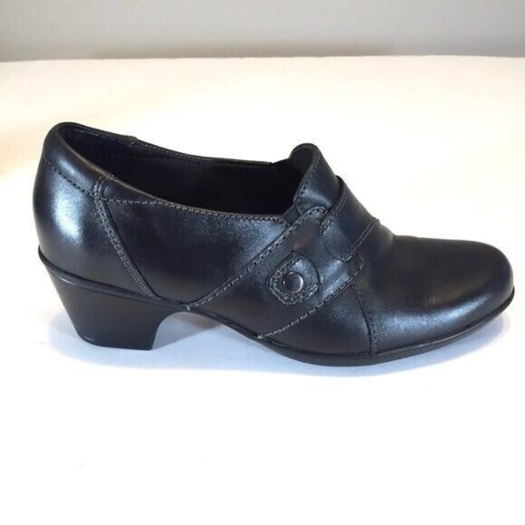Clarks Womens Ingalls Geneva Black Leather Ankle Bootie Heeled Loafers size 7.5 - Picture 4 of 8